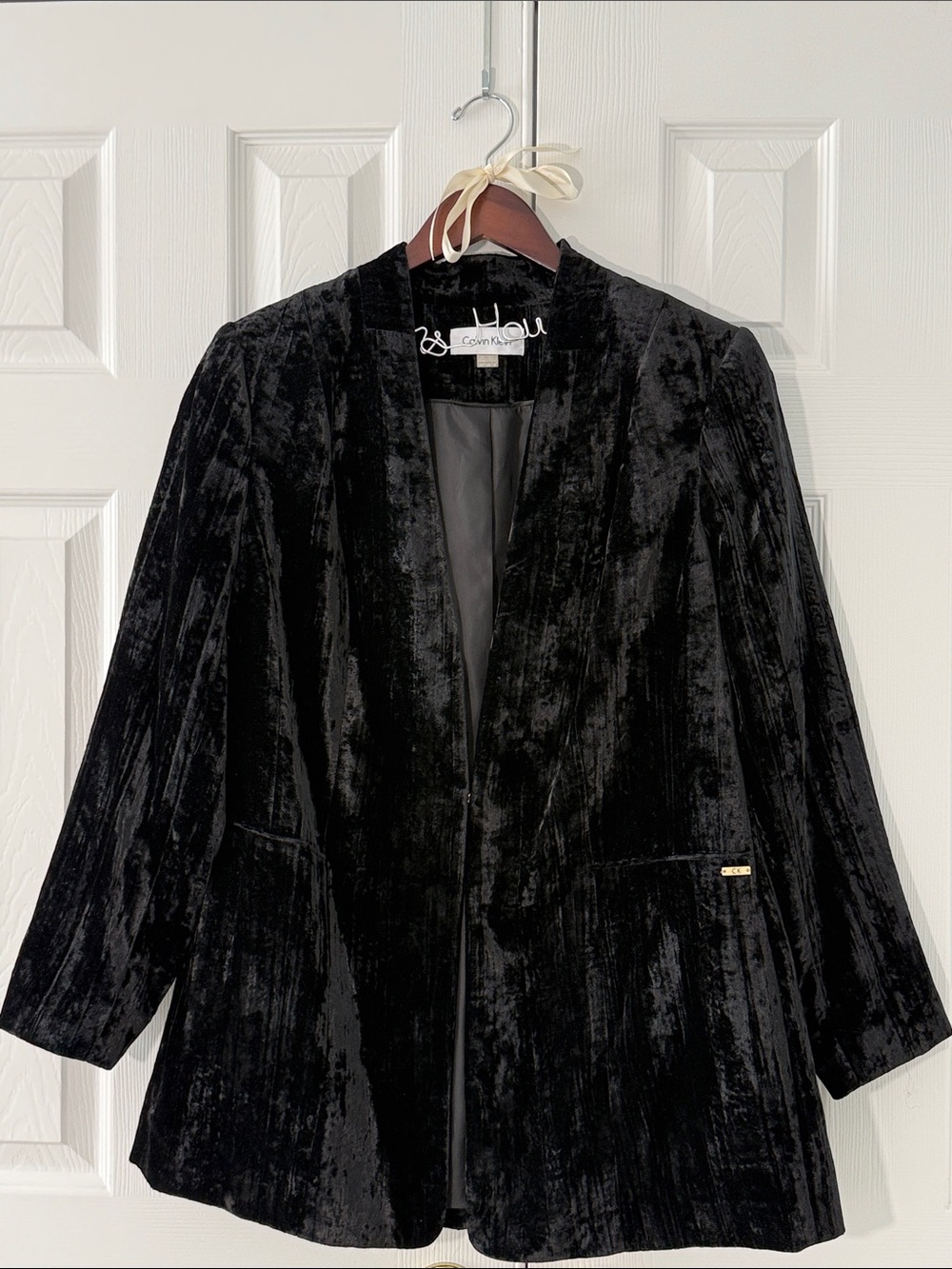 Calvin Klein Crushed Velvet Blazer Women’s Sz 14W Glam Elegant Evening Jacket